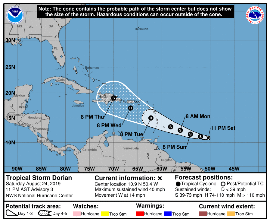 Tropical Storm Dorian Forms in Atlantic