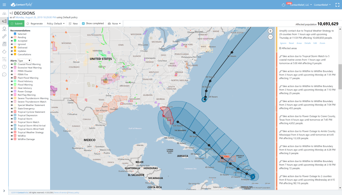 Contact strategy recommendations for Tropical Storm Dorian