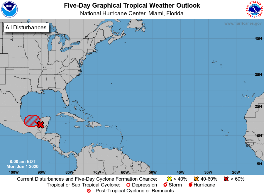 Monitoring remains of Pacific Tropical Storm Amanda in Bay of Campeche 