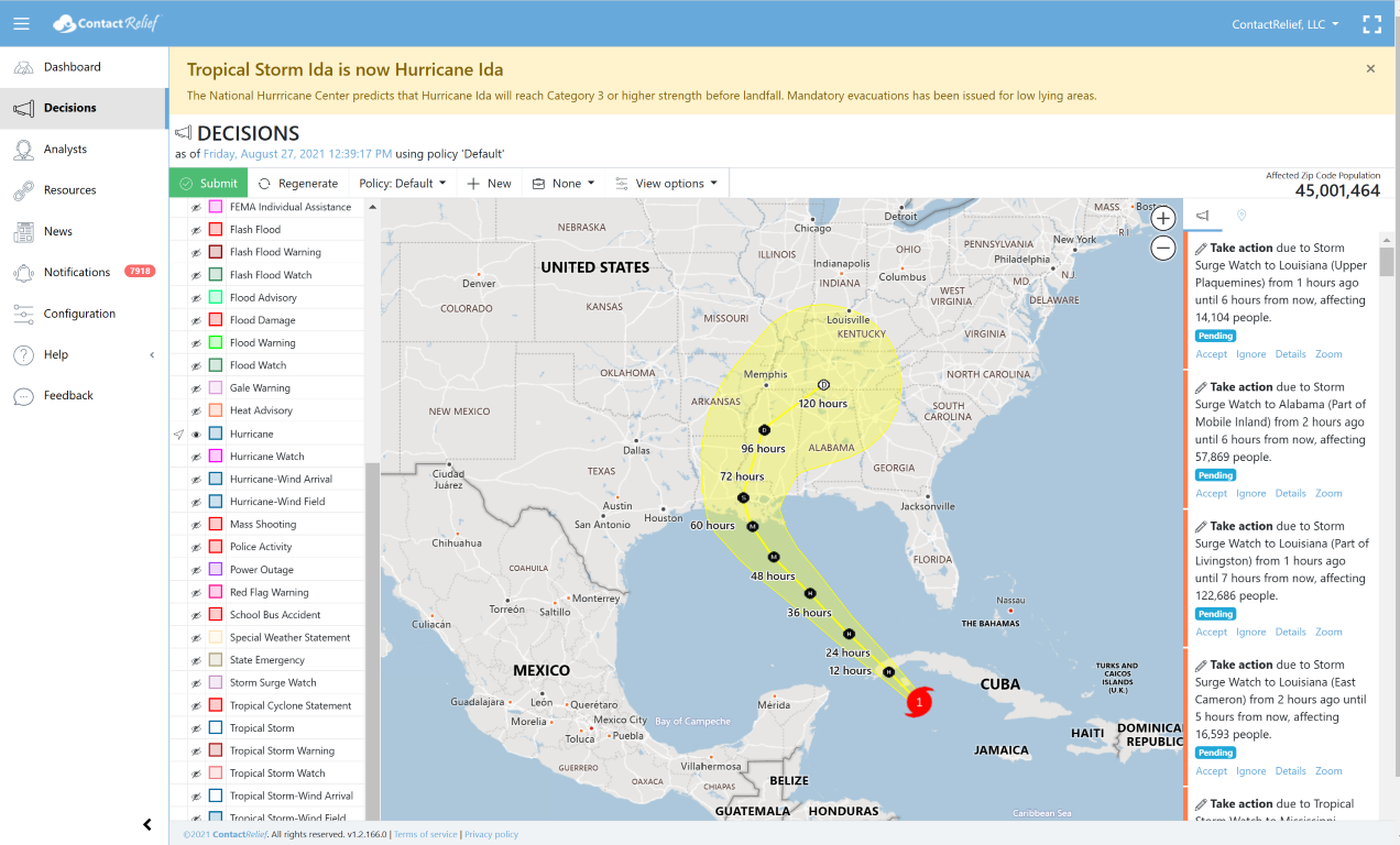 Hurricane Ida now a Category 1 Hurricane