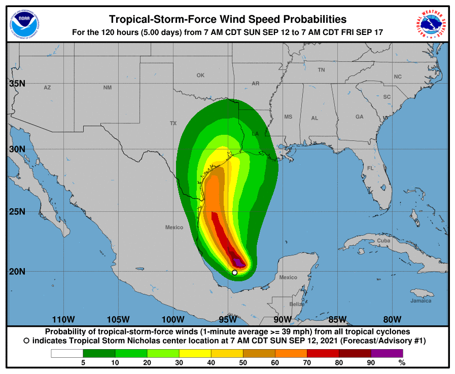 Tropical Stom Nicholas wind speed estimates