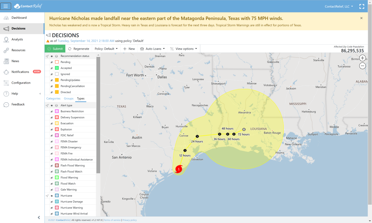 Hurricane Nicholas makes landfall in Texas with 75 MPH winds and heavy rain