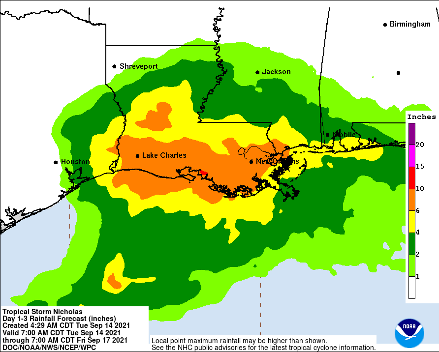 Tropical Storm Nicholas rain estimates