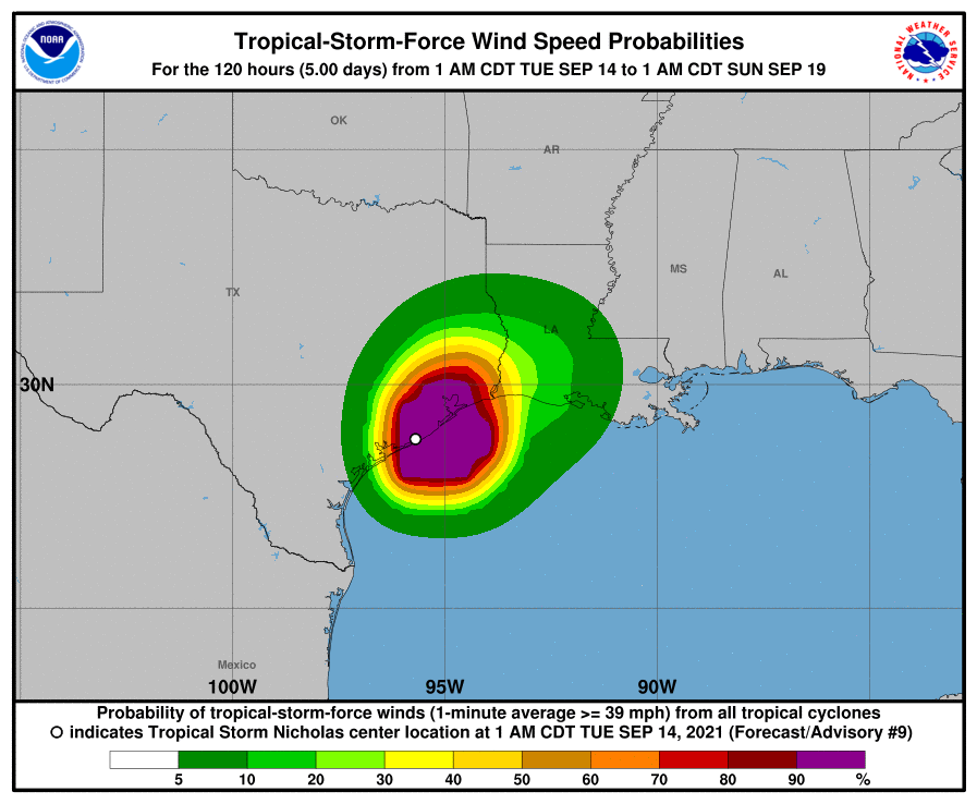 Tropical Storm Nicholas Wind Speeds